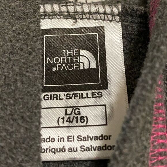 North Face gray pink full zip fleece hoodie jacket 14 16 XL - Picture 4 of 5